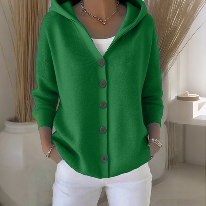 Cardigan en maille à capuche et boutons pour femme