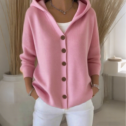 Cardigan en maille à capuche et boutons pour femme