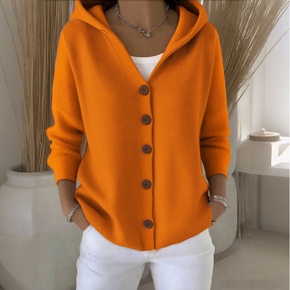 Cardigan en maille à capuche et boutons pour femme