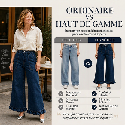 Jean droit chic à ourlet volanté pour femme