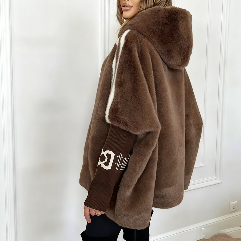 Manteau Décontracté à Capuche Zippé en Peluche pour Femme