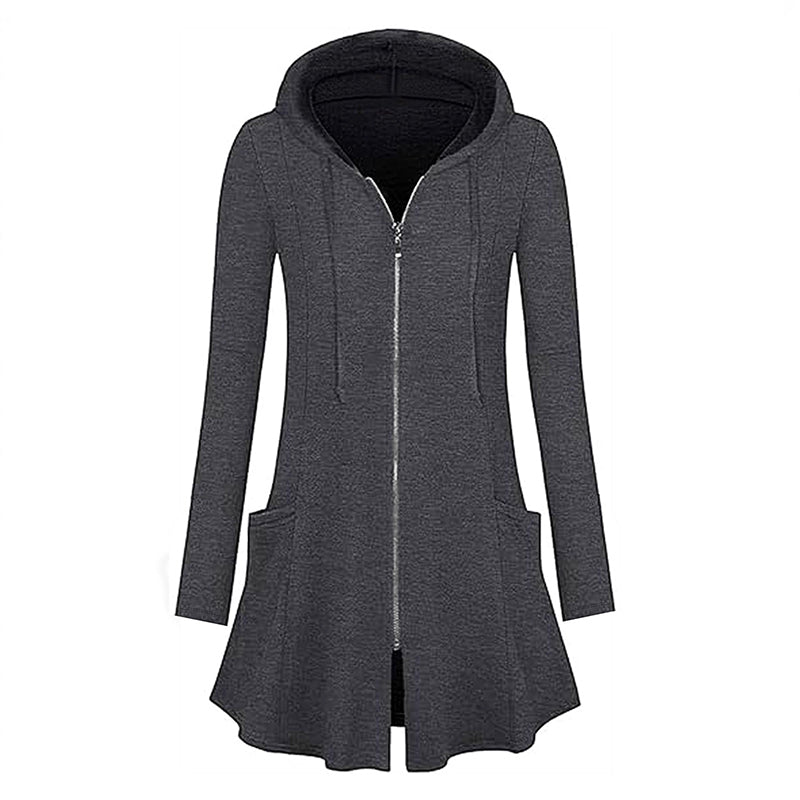 Veste à capuche mi-longue zippée pour femme