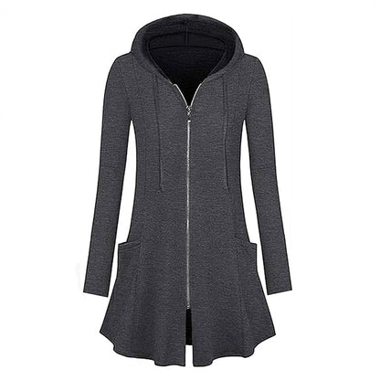 Veste à capuche mi-longue zippée pour femme
