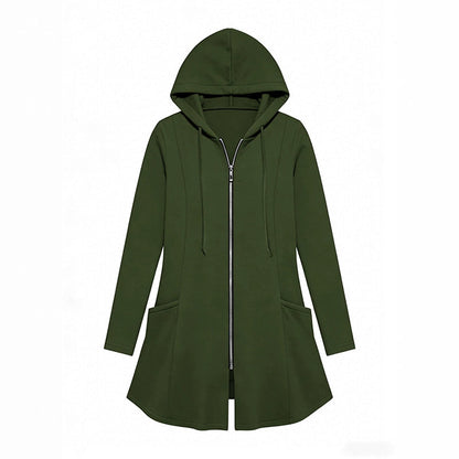 Veste à capuche mi-longue zippée pour femme