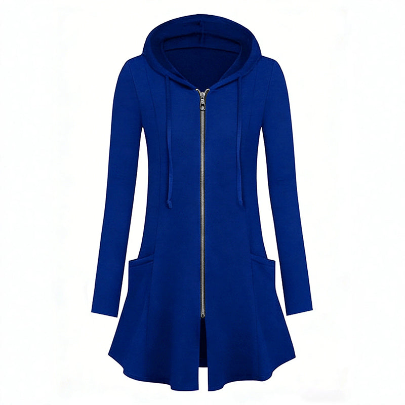 Veste à capuche mi-longue zippée pour femme