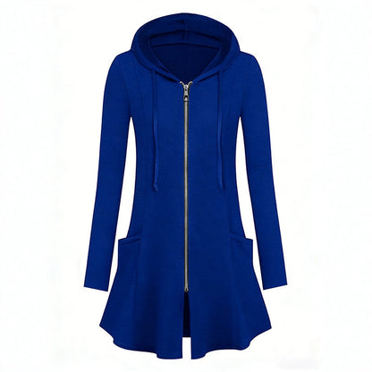 Veste à capuche mi-longue zippée pour femme