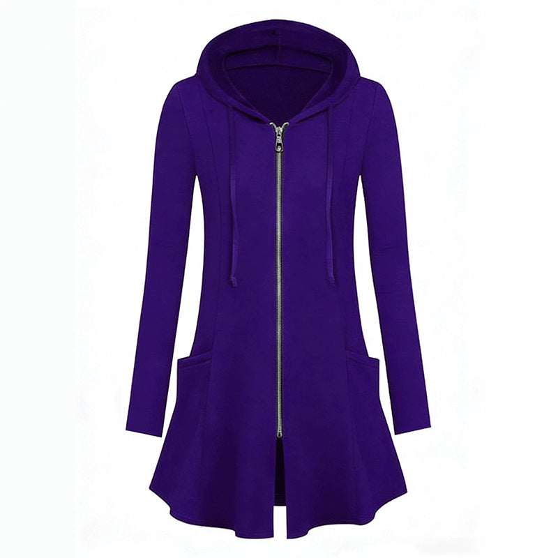 Veste à capuche mi-longue zippée pour femme