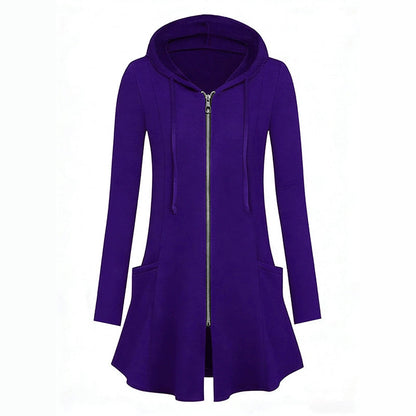 Veste à capuche mi-longue zippée pour femme