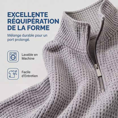 Sweat décontracté pour homme à texture gaufrée, demi-zip