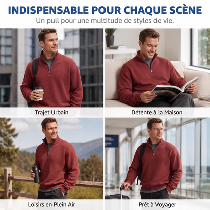 Sweat décontracté pour homme à texture gaufrée, demi-zip