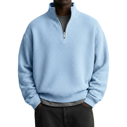 Sweat décontracté pour homme à texture gaufrée, demi-zip