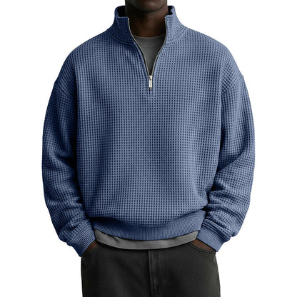 Sweat décontracté pour homme à texture gaufrée, demi-zip