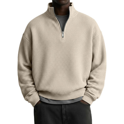 Sweat décontracté pour homme à texture gaufrée, demi-zip