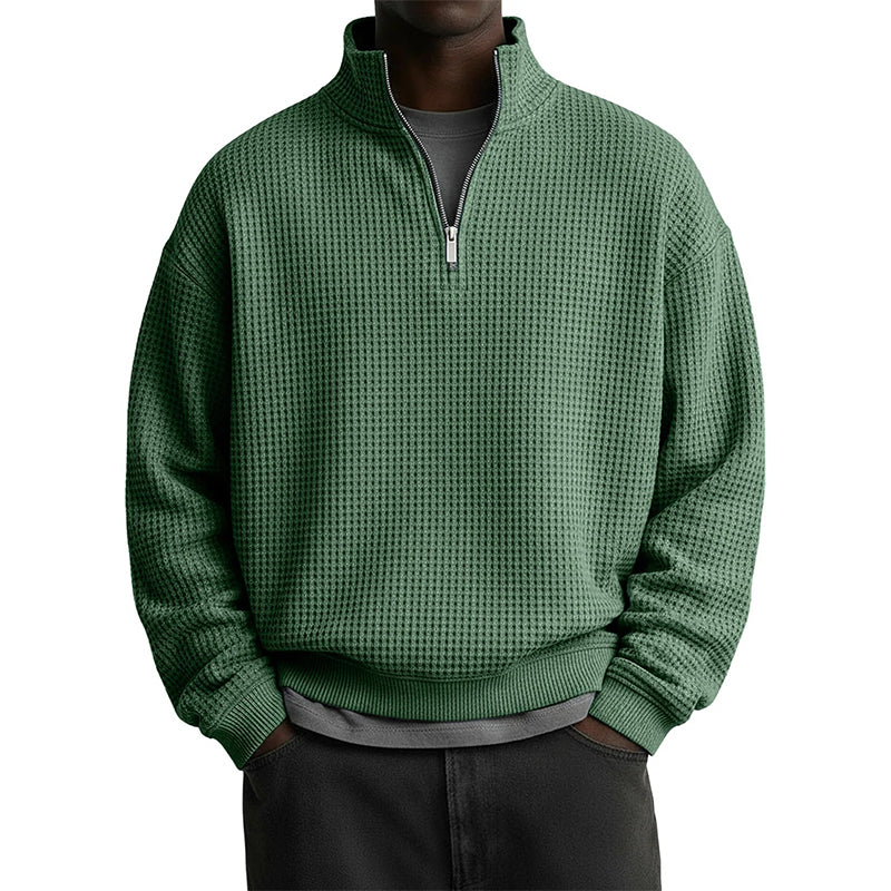 Sweat décontracté pour homme à texture gaufrée, demi-zip