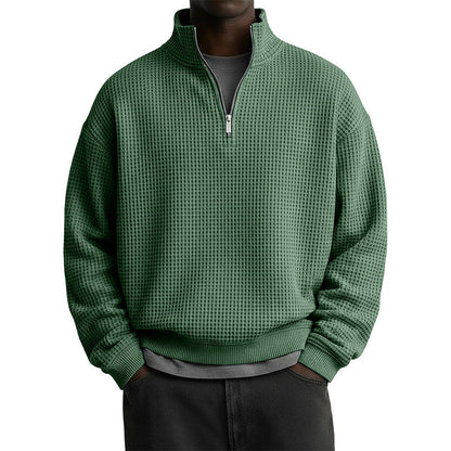 Sweat décontracté pour homme à texture gaufrée, demi-zip