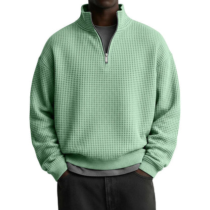 Sweat décontracté pour homme à texture gaufrée, demi-zip