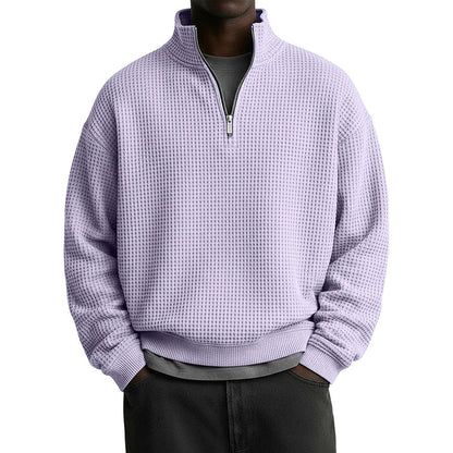Sweat décontracté pour homme à texture gaufrée, demi-zip