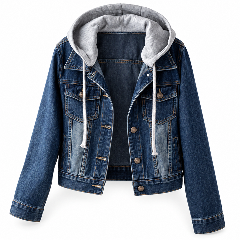 Veste en jean à capuche superposée pour femme, avec doublure chaude