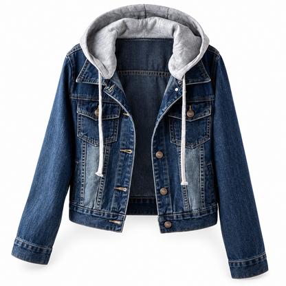 Veste en jean à capuche superposée pour femme, avec doublure chaude