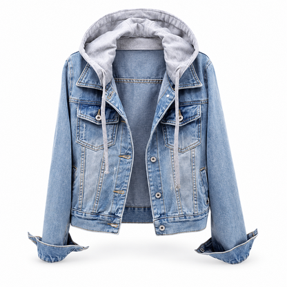 Veste en jean à capuche superposée pour femme, avec doublure chaude