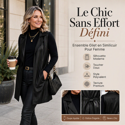 Veste sans manches pour femme en cuir PU élégant