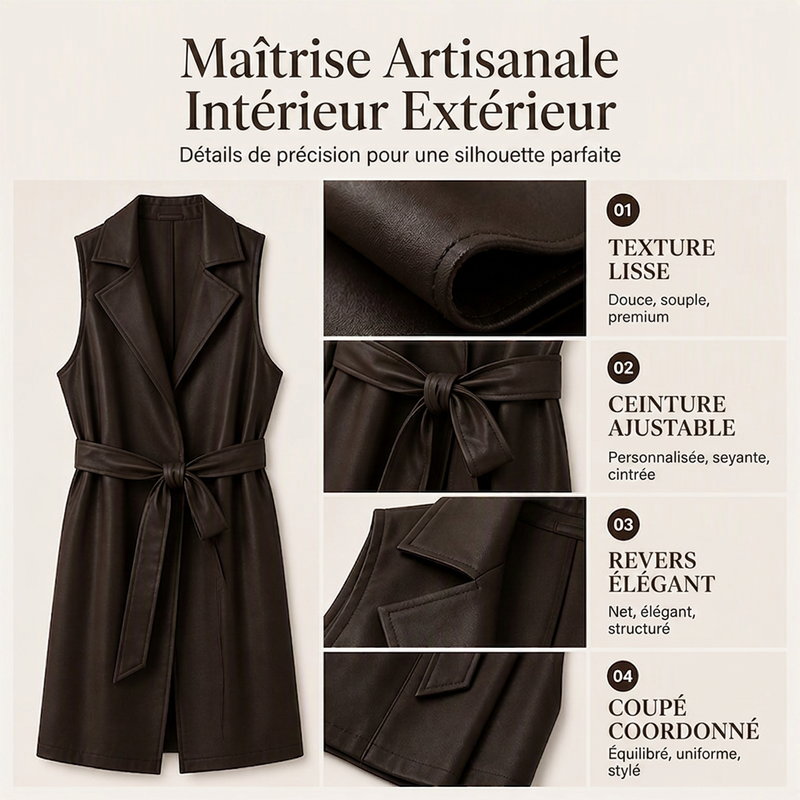 Veste sans manches pour femme en cuir PU élégant