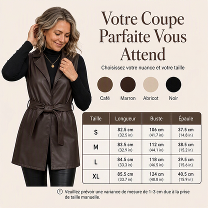 Veste sans manches pour femme en cuir PU élégant