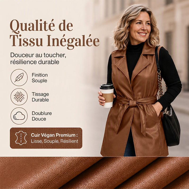 Veste sans manches pour femme en cuir PU élégant