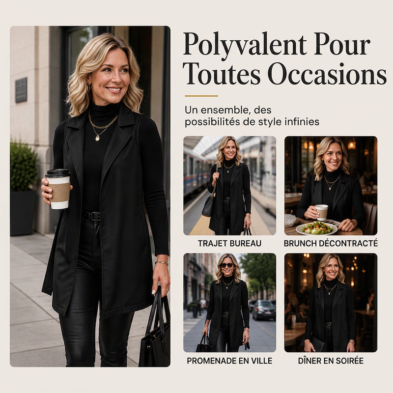 Veste sans manches pour femme en cuir PU élégant