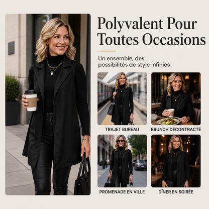 Veste sans manches pour femme en cuir PU élégant