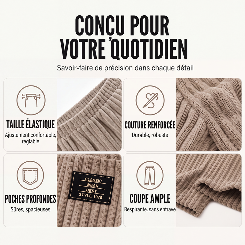 Pantalon en velours côtelé rayé rétro pour homme