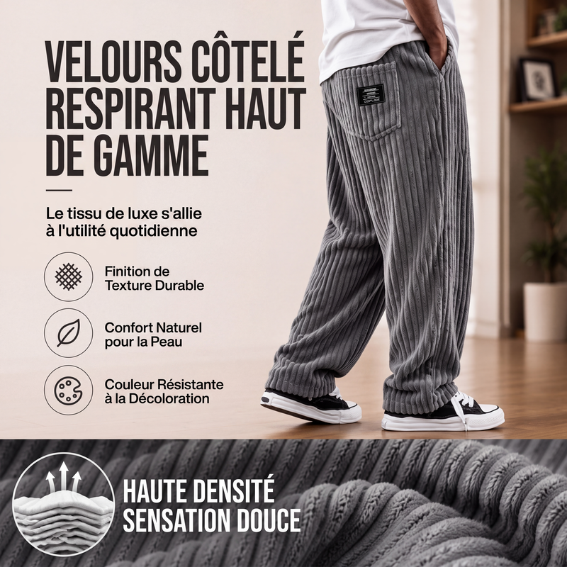 Pantalon en velours côtelé rayé rétro pour homme