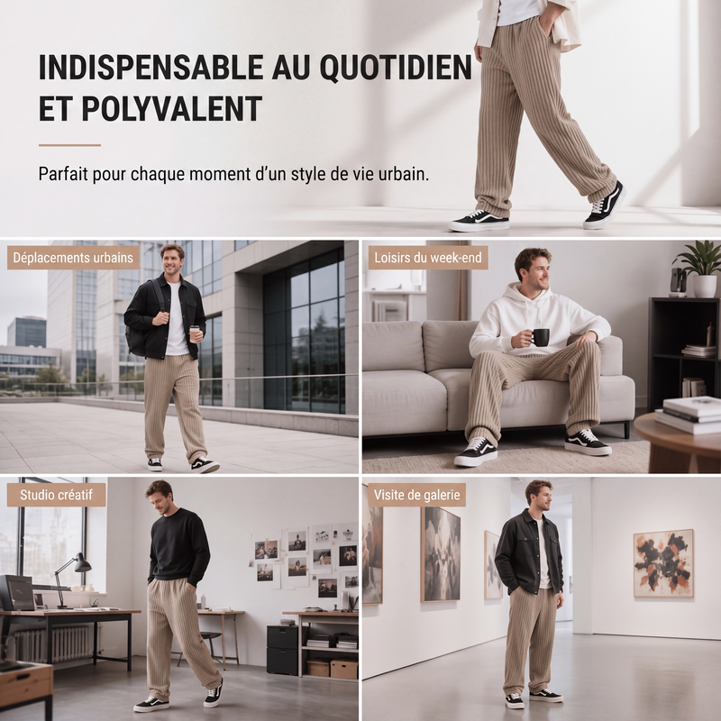 Pantalon en velours côtelé rayé rétro pour homme