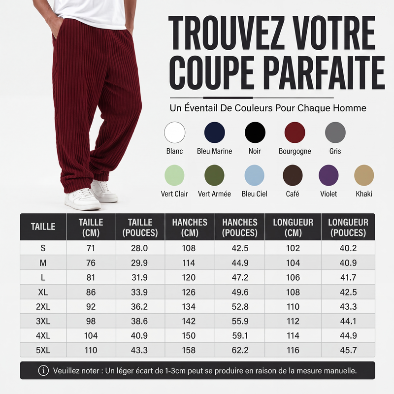 Pantalon en velours côtelé rayé rétro pour homme