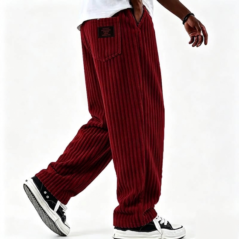 Pantalon en velours côtelé rayé rétro pour homme