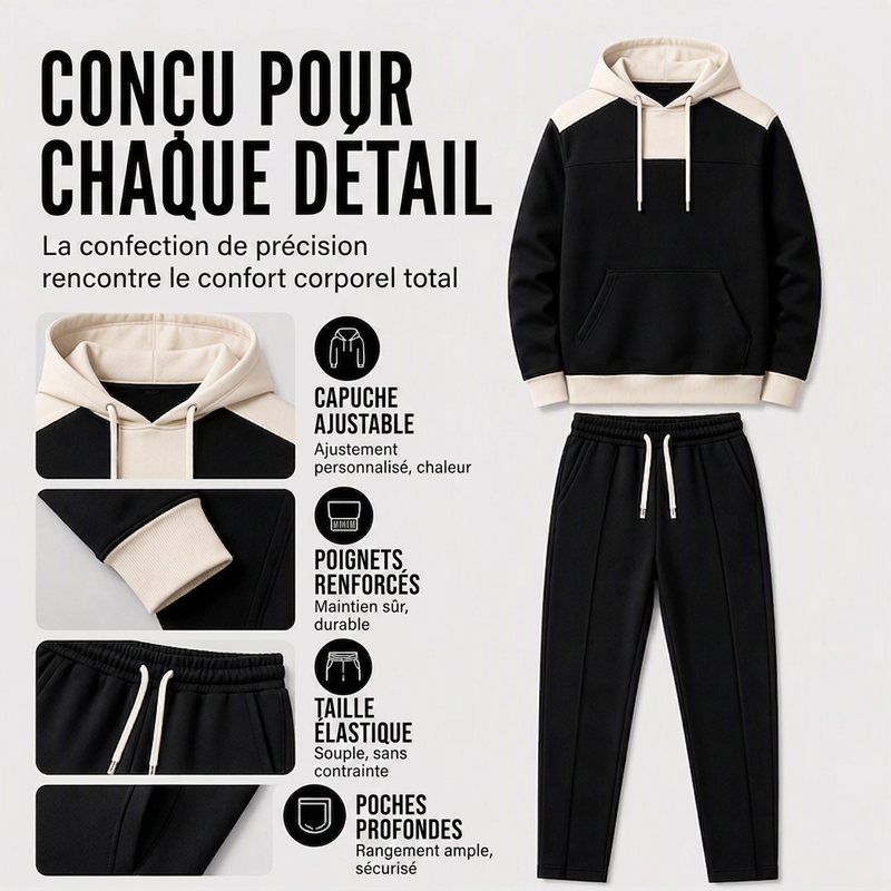 Ensemble sweat à capuche et pantalon color-block pour homme