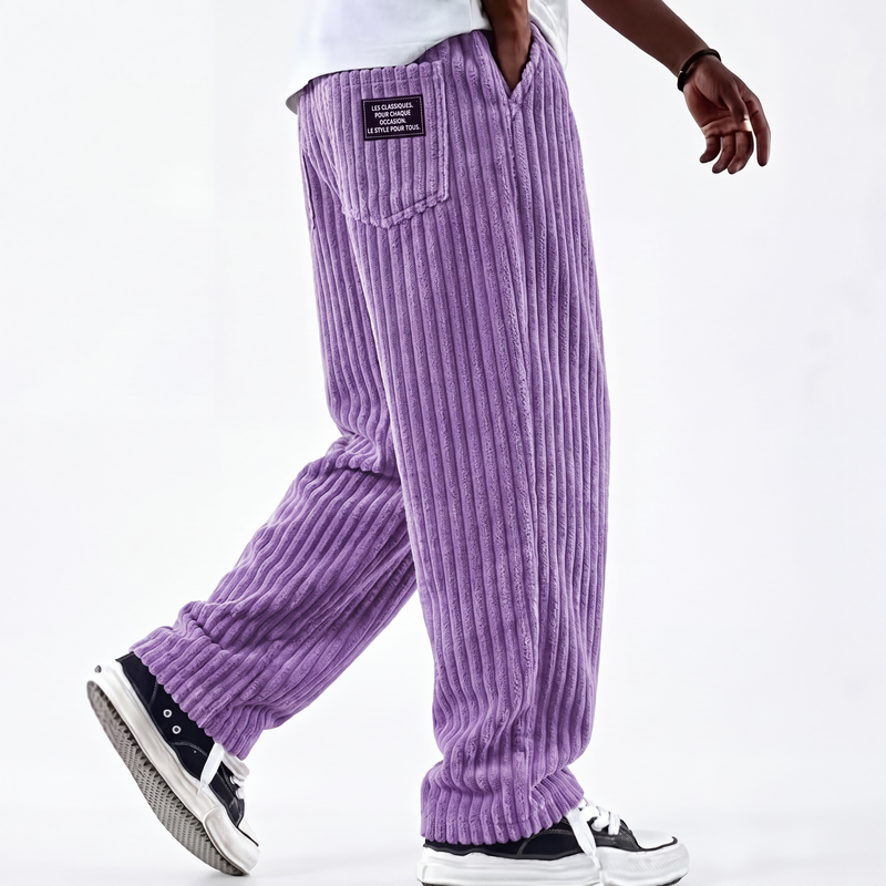 Pantalon en velours côtelé rayé rétro pour homme