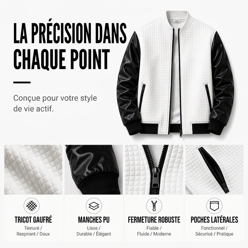 Veste gaufrière pour homme avec manches en cuir PU