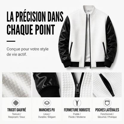 Veste gaufrière pour homme avec manches en cuir PU