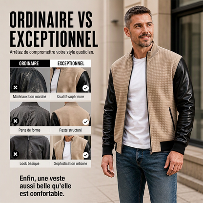 Veste gaufrière pour homme avec manches en cuir PU
