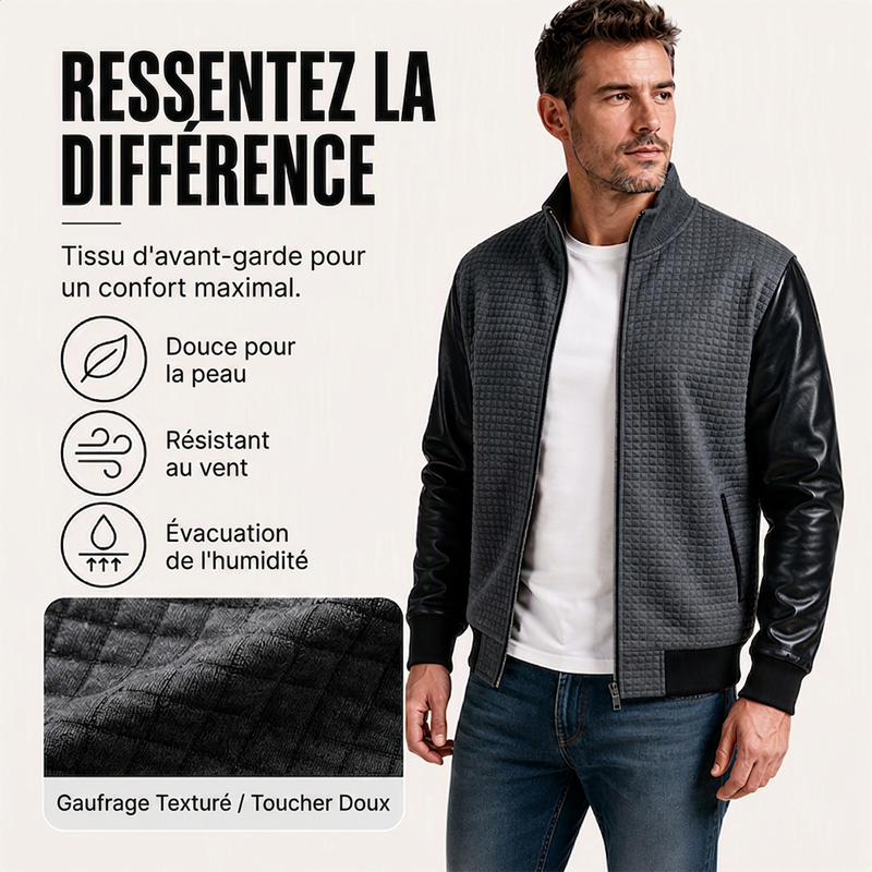 Veste gaufrière pour homme avec manches en cuir PU