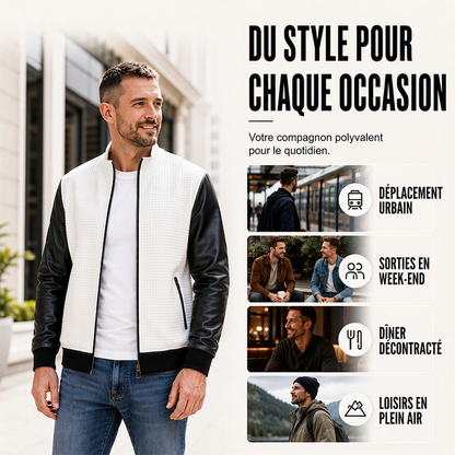 Veste gaufrière pour homme avec manches en cuir PU