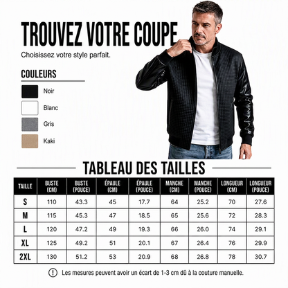 Veste gaufrière pour homme avec manches en cuir PU