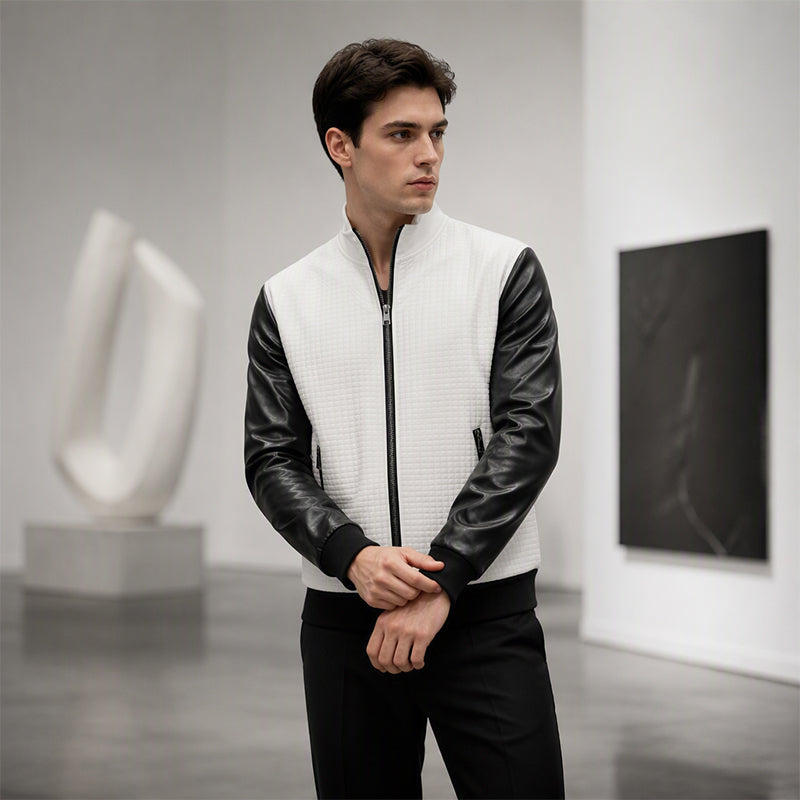 Veste gaufrière pour homme avec manches en cuir PU