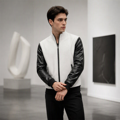 Veste gaufrière pour homme avec manches en cuir PU