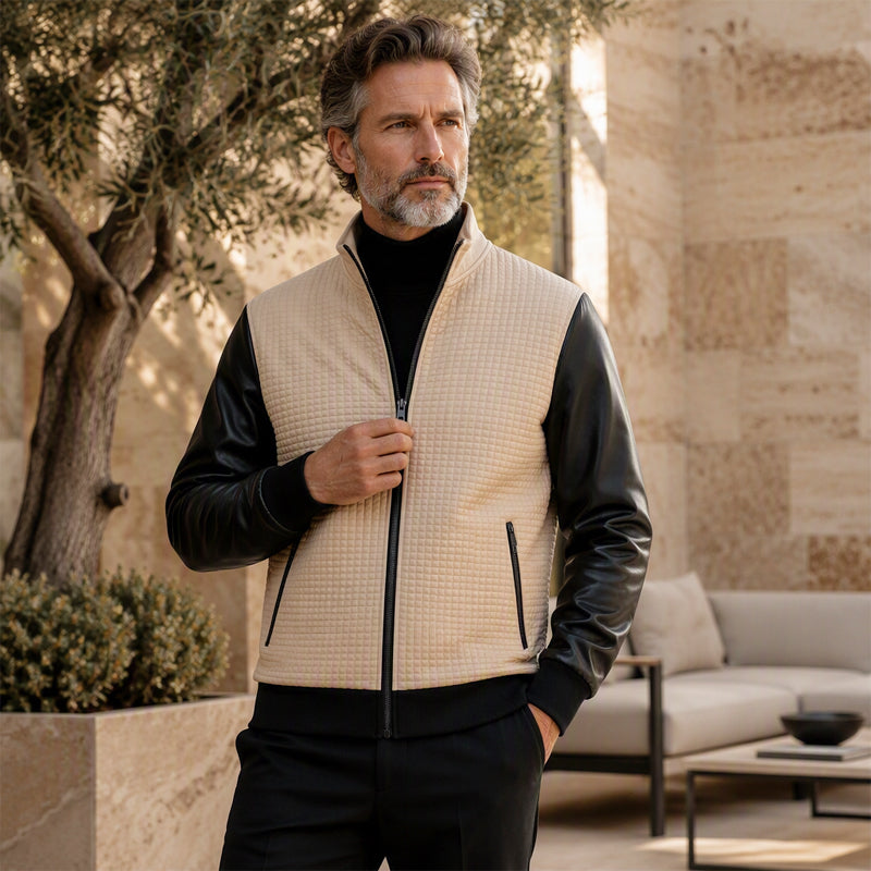 Veste gaufrière pour homme avec manches en cuir PU