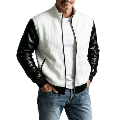 Veste gaufrière pour homme avec manches en cuir PU