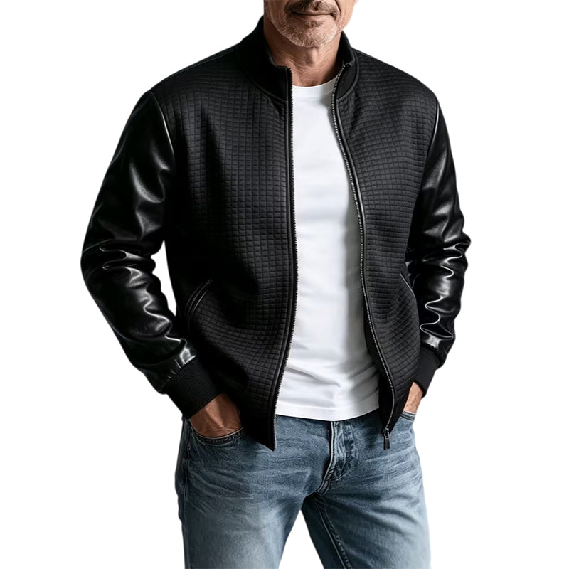 Veste gaufrière pour homme avec manches en cuir PU
