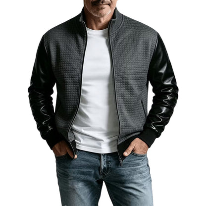 Veste gaufrière pour homme avec manches en cuir PU