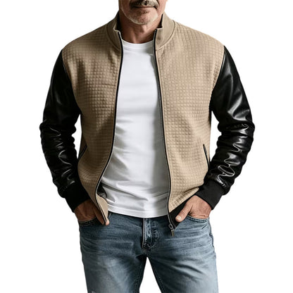 Veste gaufrière pour homme avec manches en cuir PU